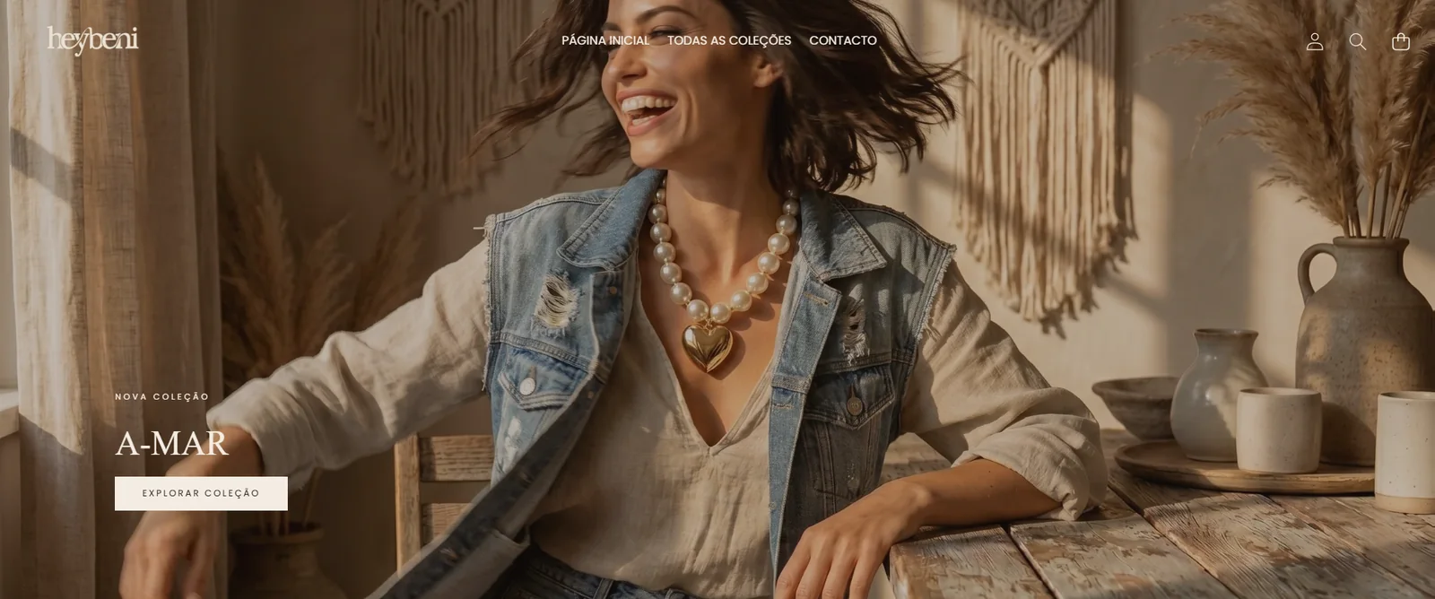 Homepage da loja online HEYBENI com coleção de joalharia