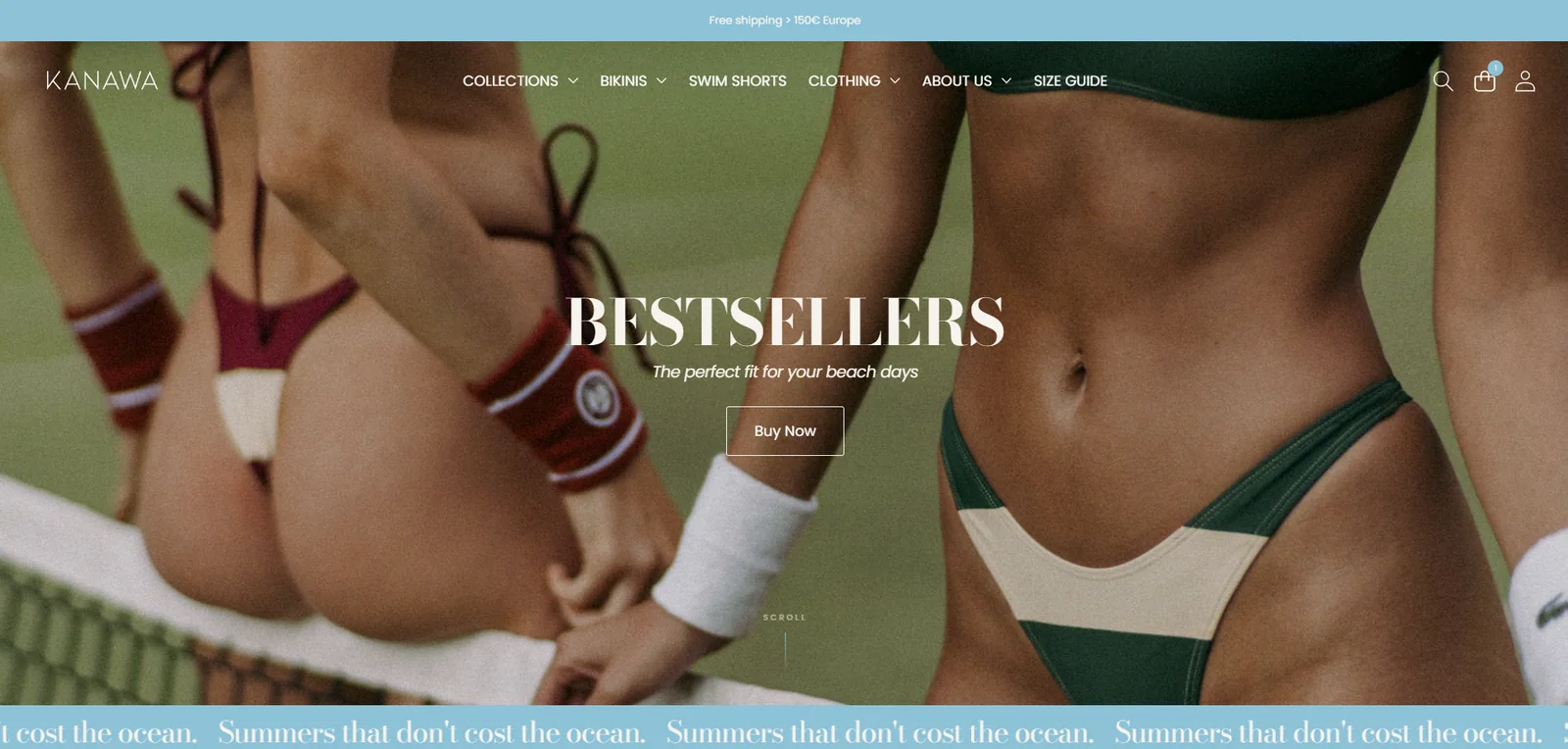 Homepage da loja online KANAWA com campanha de swimwear